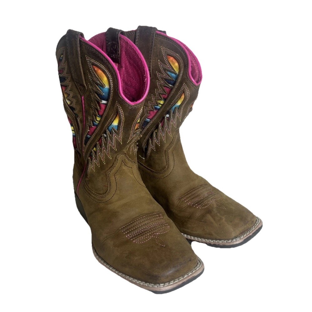 Ariat Kids Quickdraw VentTEK Western Boot Distressed Brown Serape Aztec size 1.5
